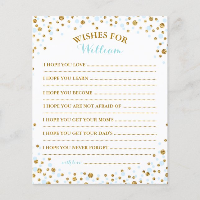 Cartão de Desejo para Bebê Confetti Azul Dourado (Frente)