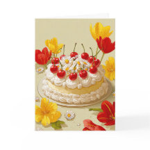 Cartão de desejos de aniversário com bolo doce