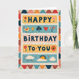 Cartão de Desejos de Aniversário Estilo Colcha