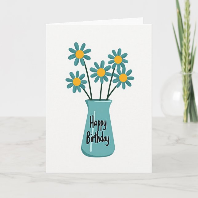 Cartão de Desejos de Aniversário Teal Bloom (Frente)