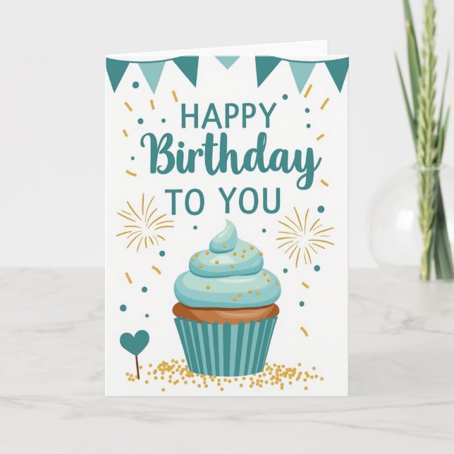 Cartão de Desejos de Aniversário Turquesa (Frente)