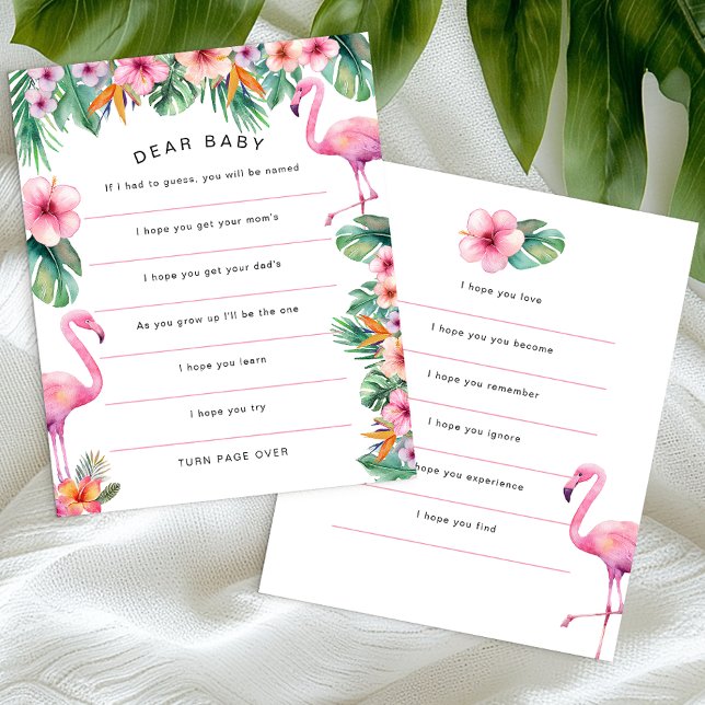 Cartão de Desejos de Bebê Querido Flamingo Tropica (Dear Baby - Baby Shower Keepsake)
