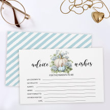 Cartão de desejos de chá de fraldas de abóbora azu