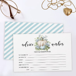 Cartão de desejos de chá de fraldas de abóbora azu