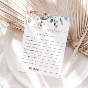 Cartão de desejos e desejos do Chá de fraldas Rosa