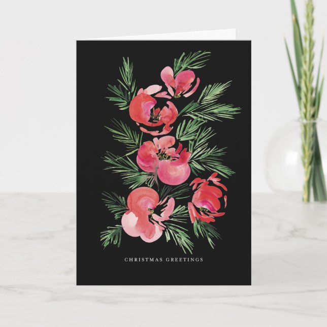 Cartão de design de flores de Natal vermelhas aqua (Frente)