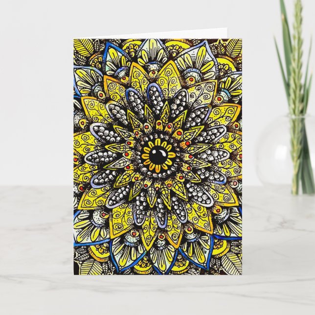 Cartão de Design de Mandala Desenhada à Mão em Ver (Frente)