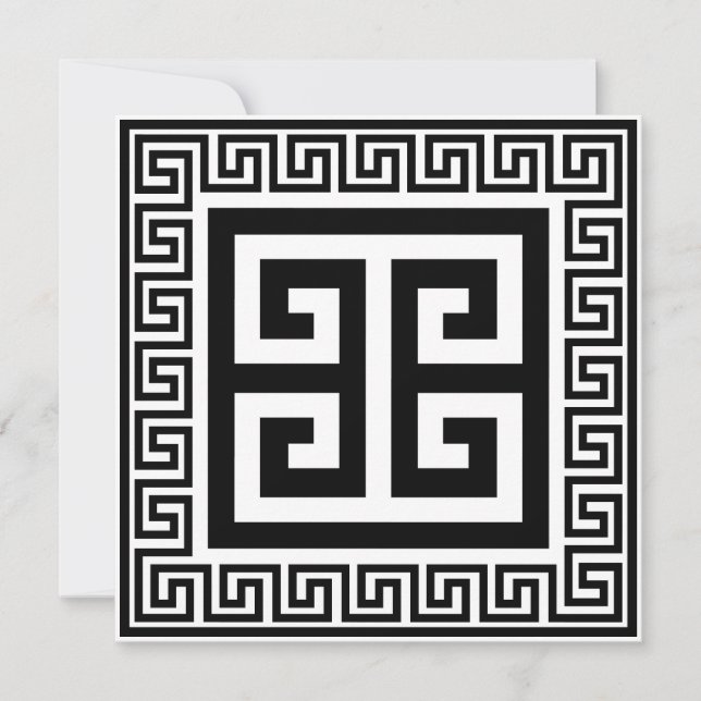 Cartão de Design Preto com Padrão de Chave Grega (Frente)