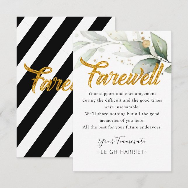 Cartão de despedida do trabalhador Eucalyptus (Frente/Verso)