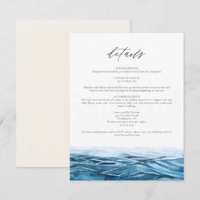 Cartão de Detalhes da Aquarela do Oceano Azul SANT (Frente/Verso)