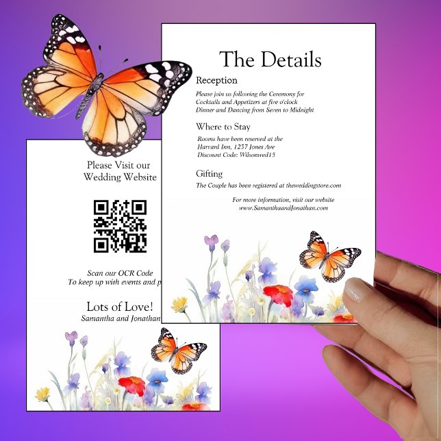 Cartão de Detalhes da Borboleta de Aquarela e Flor (Criador carregado)