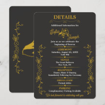 Cartão de Detalhes da Festa de Noivado Black Gold