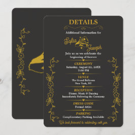 Cartão de Detalhes da Festa de Noivado Black Gold