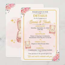 Cartão de Detalhes da Festa de Noivado Floral Eleg