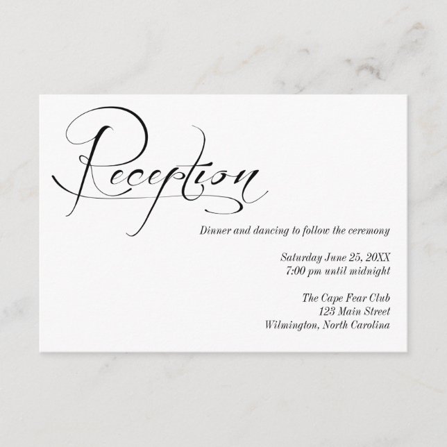 Cartão de Detalhes da Recepção de casamento Preta  (Frente)