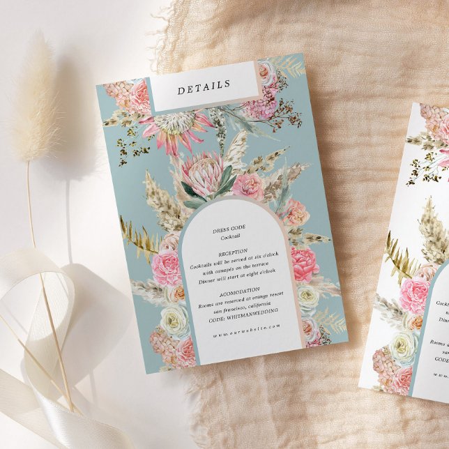 Cartão de Detalhes da Recepção Teal Tropical Boêmi (Criador carregado)