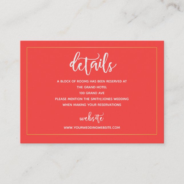 Cartão de Detalhes de Alojamento Rosa Escuro e Dou (Frente)