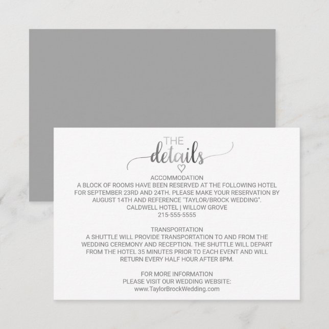 Cartão de Detalhes de Caligrafia Simples em Folha  (Frente/Verso)