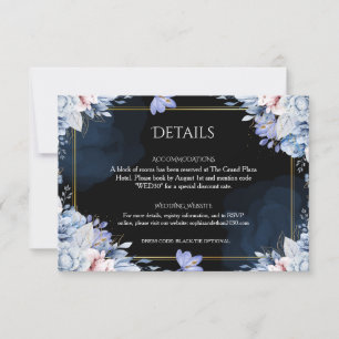 Cartão de Detalhes de Casamento Azul Empoeirado e