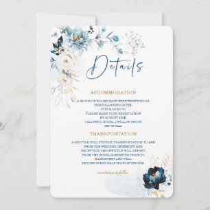 Cartão de Detalhes de Casamento Azul Marinho e Dou