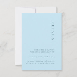 Cartão de detalhes de casamento azul suave simples