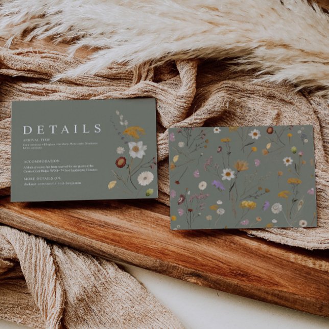Cartão de Detalhes de Casamento Boho Flor Silvestr (Criador carregado)