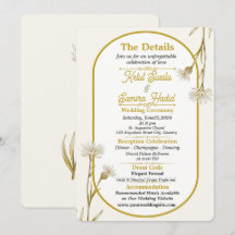 Cartão de Detalhes de Casamento Botânico Dourado M