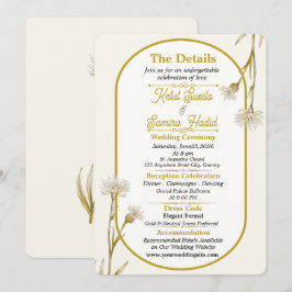 Cartão de Detalhes de Casamento Botânico Dourado M