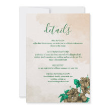 Cartão de Detalhes de Casamento Botânico Verde