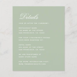 Cartão de detalhes de casamento Budget Sage verde
