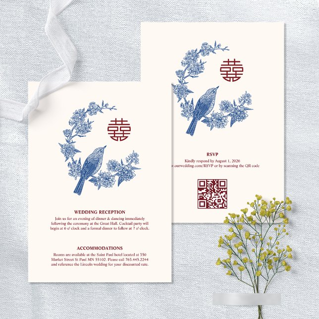 Cartão de Detalhes de Casamento Chinês Mapgie (Mapgie Chinese Wedding Details Enclosure Card)