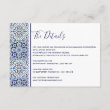 Cartão de detalhes de casamento com azulejos azuis