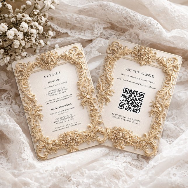 Cartão de Detalhes de Casamento com Código QR Barr (Baroque QR Code Wedding Details Enclosure Card)