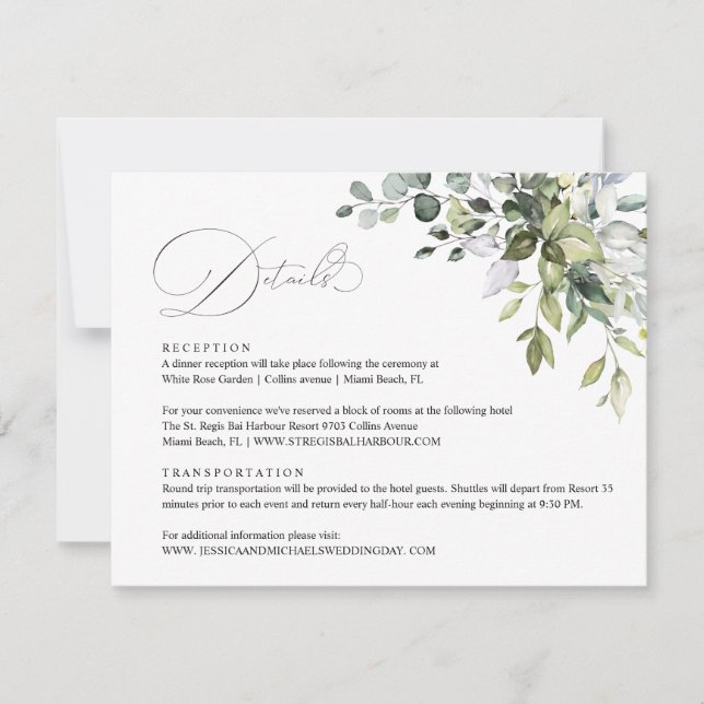 Cartão de Detalhes de Casamento com Folhas de Euca (Frente)