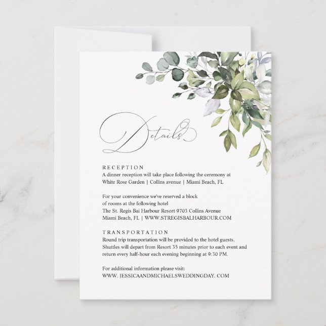 Cartão de Detalhes de Casamento com Folhas de Euca (Frente)