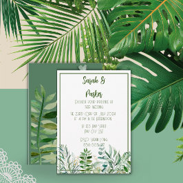 Cartão de Detalhes de Casamento com Folhas de Folh