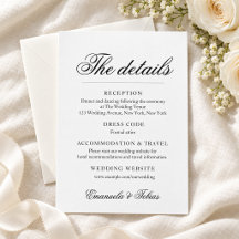 Cartão de Detalhes de Casamento com Letra Preto e