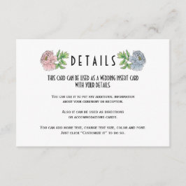 Cartão de detalhes de casamento com peônias rosa p