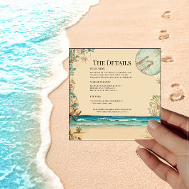 Cartão de Detalhes de Casamento com Tema de Praia 