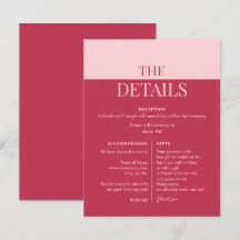 Cartão de Detalhes de Casamento Cor-de-Rosa Negra 