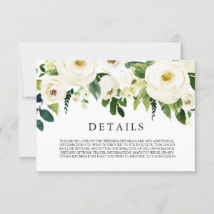 Cartão de Detalhes de Casamento de Flores Brancas