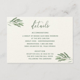 Cartão de Detalhes de Casamento de Folhas de Oliva