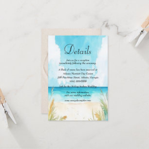 Cartão de Detalhes de Casamento de Praia do Oceano