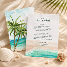 Cartão de Detalhes de Casamento de Praia Tropical