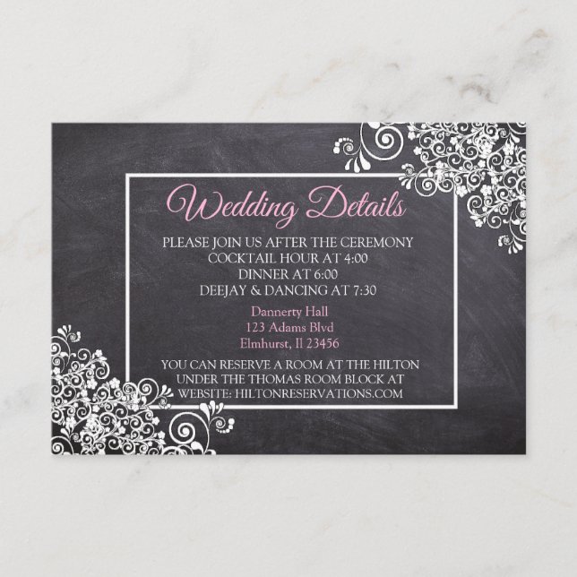 Cartão de Detalhes de Casamento de Quadro Negro Ch (Frente)