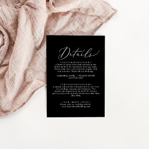 Cartão de Detalhes de Casamento Delicado Preto Esc
