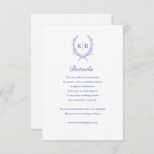 Cartão de Detalhes de Casamento do Monograma de Cr