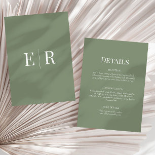Cartão de Detalhes de Casamento do Monograma Verde