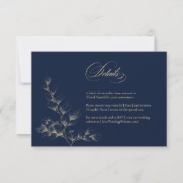 Cartão de Detalhes de Casamento Dourado e Azul Mar