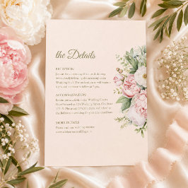 Cartão de Detalhes de Casamento Dusty Blush Peony